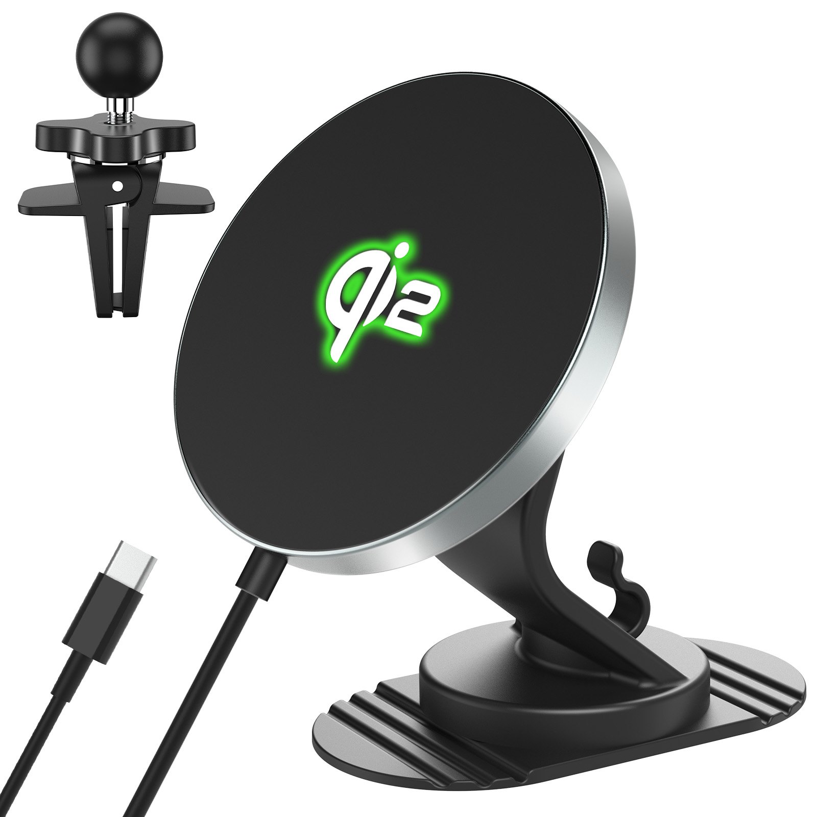 Qi2 15W Magnetic Wireless Car Charger Mount Air Vent/Dashboard Phone Holder Mount for iPhone (Model: IC30CQ) Gray